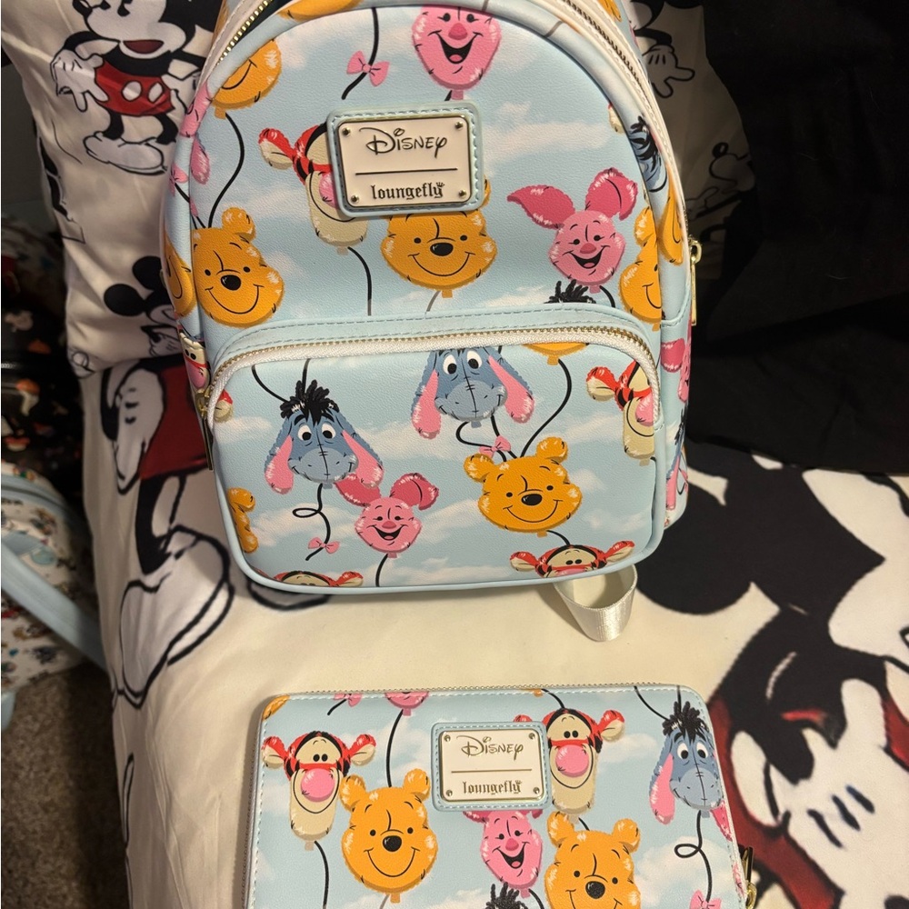 Loungefly Disney Kids Backpack and Wallet - Light Blue with Pink and Orange